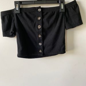 Black off the shoulder crop top with buttons